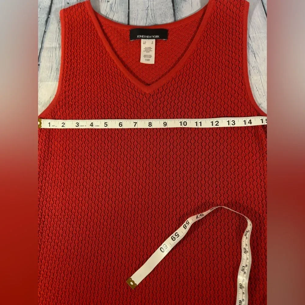JONES NEW YORK Red Pointelle Textured Vest and Long Sleeve Tie Front Cardigan L